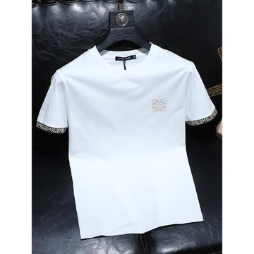 歐洲站潮牌簡約刺繡短袖t恤男夏季輕奢時尚百搭修身圓領半袖體恤