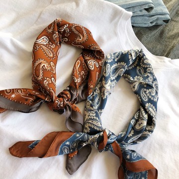 文藝百搭裝飾復古波點腰果 小方巾絲巾頭巾