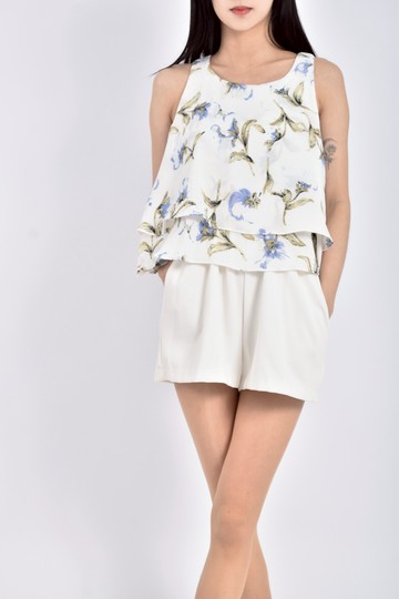 (S) ferrari質感假兩件無袖白色連身裝