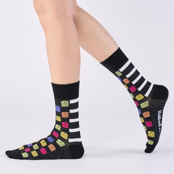 聯名Crazygogo_夢幻霓虹燈 中筒襪 - 黑(F)