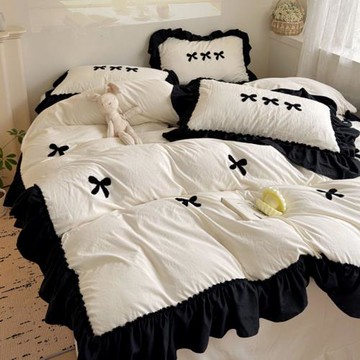 床上四件套學生三件套水洗棉少女公主風粉色網紅被套床單床笠床品