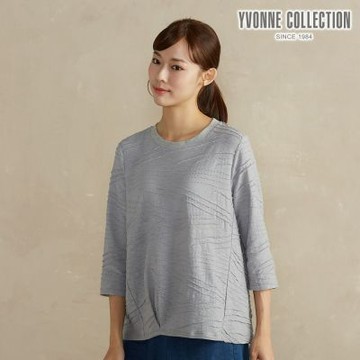YVONNE 以旺傢飾 立體條紋提花七分袖上衣-迷霧灰