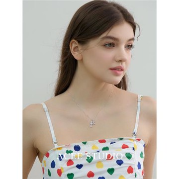 ACEE設計雙十字架項鏈女夏天性感個性925純銀鋯石簡約百搭鎖骨鏈