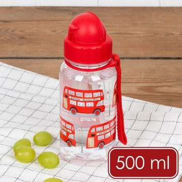 《Rex LONDON》英國 輕攜吸管水壺-雙層巴士500ml-- 兒童水壺 冷水瓶 隨行杯 環保杯
