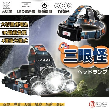 【馬丁居家】LED爆亮 T6工作頭燈 三魚眼 防水 T6強光頭燈 伸縮調光 工作頭燈 探險 照明燈 釣魚 工作 LED燈