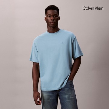 【Calvin Klein】 CK Calvin Logo 圓領上衣_藍色