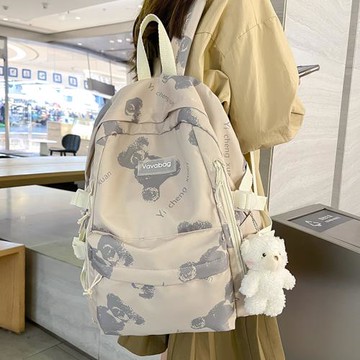 香港書包女生初中生日系印花小熊ins雙肩包大容量大學生通勤背包