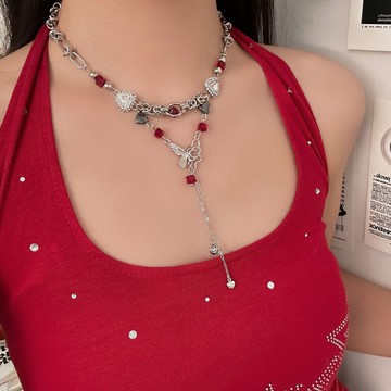 【台灣公司 可打統編】免運 甜酷辣妹風蝴蝶水晶鋯石流蘇項鏈女個性時尚高級感鎖骨鏈y2k配飾 可開發票 全館五折 工廠現貨直銷 新品特價 z9211