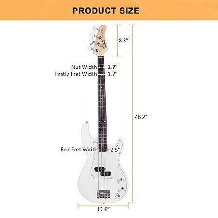 Glarry Electric Bass Guitar Full Size String Rosewood Basswood Fire Style Exquisite Burning Bass (White)