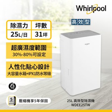 Whirlpool惠而浦 25L 第六感智能除濕機 WDEE25TW