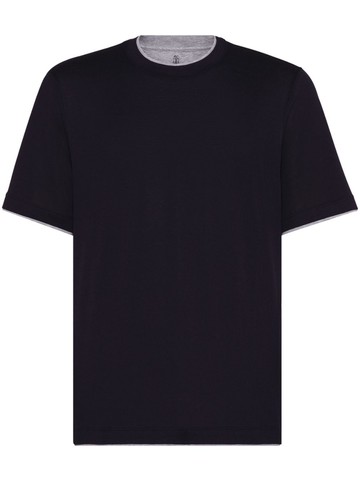 Brunello Cucinelli - contrasting-trim jersey T-shirt - men - Silk/Cotton - L - Blue