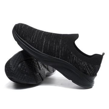 38-47輕量網面 大尺碼透氣 超輕飛織無帶 全黑 厚底懶人帆船