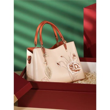 新中式國風刺繡包包女2025新款輕奢中年大氣手提女包高級感媽媽包