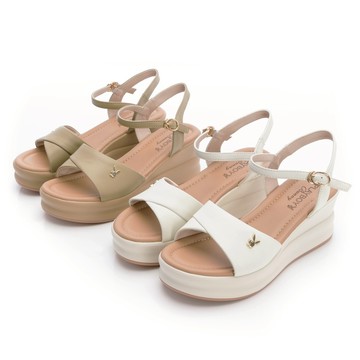 PLAYBOY 戀夏物語 6.5cm真皮增高涼鞋-白/杏(PY1062)