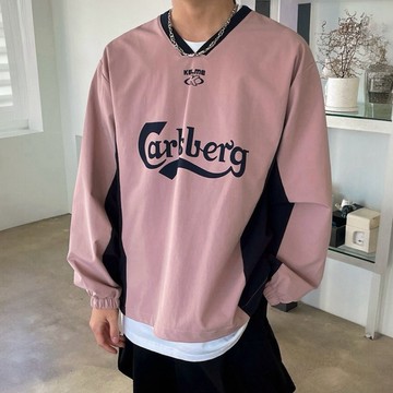 [HYC] 韓國 Carlsberg 美式 街頭 復古 運動 中性 尼龍面料 衛衣 拼接 束口 風衣 長袖【98296】