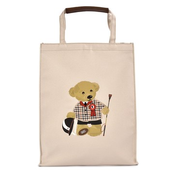 DAKS英倫格紋小熊帆布手提包 托特包(米色)230294-40｜GoBrand購名牌