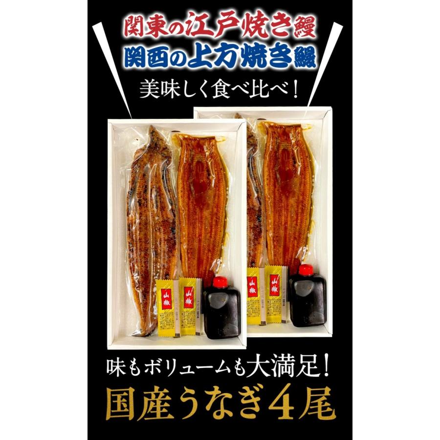 東西うなぎ食べ比べセット 特大サイズ 約160g〜170g×4尾 国産うなぎ 蒲焼 土用 丑の日 お試しセット 愛知産 静岡産 三河 浜名湖 ウナギ 鰻