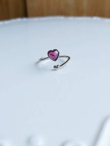 心忱  紫牙烏 雙愛心 前開口純銀戒指