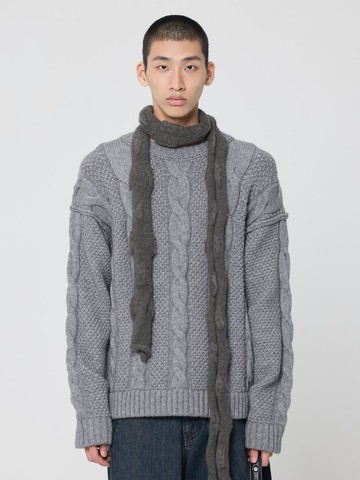 Cropped Cable Knit Sweater [Melange Grey]