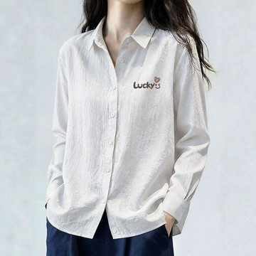 現款免運 長袖襯衫 長袖襯衫女 小衆印花棉麻長袖Polo領時尚襯衫女通勤別緻外套鈕釦韓系開叉下襬H襯衫上衣