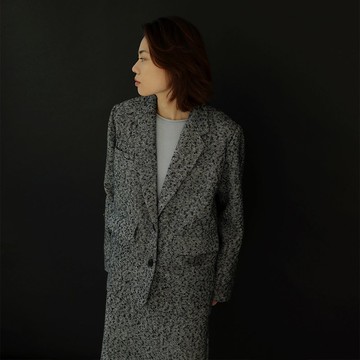 藍色 鋼花彩點羊毛西裝 通勤單排扣