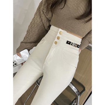 白色超高腰牛仔褲女春秋季2025年新款彈力修身顯瘦女士緊身小腳褲