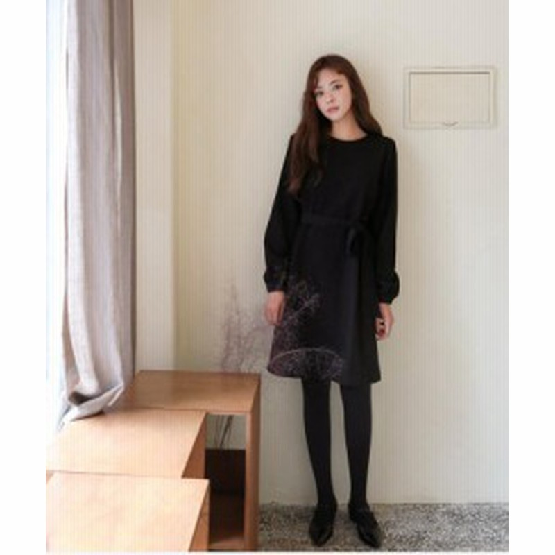 ワンピース レディース 丸首 長袖 黒ワンピース オシャレ 着痩せ ミモレ丈ワンピース 韓国風 春秋 通販 Lineポイント最大1 0 Get Lineショッピング
