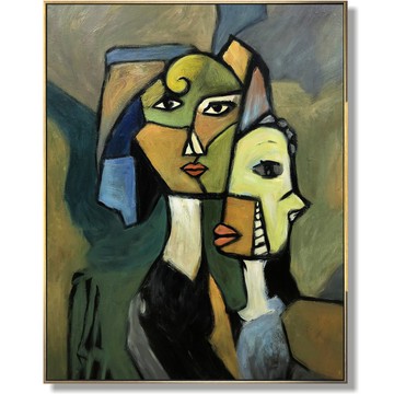 畢卡索風格的抽象面孔畫 - 立體主義帆布牆畫，現代藝術