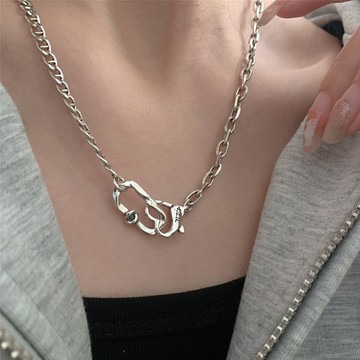小寶s925純銀獨特愛心扣萬能鏈毛衣項鏈女裸鏈可穿吊墜高級感秋冬