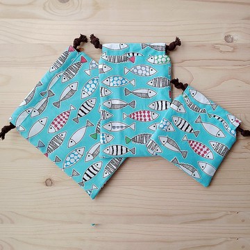 束口袋/防塵袋-彩色小魚藍