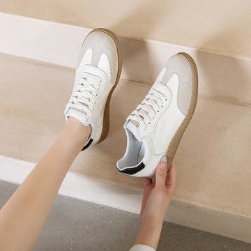 歐貨軟皮軟底小白鞋女2025新款真皮單鞋女平底鞋休閑板鞋女德訓鞋