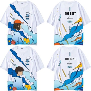 全身印運動會班服定制t恤學生漸變短袖定做同學聚會畢業季衣服diy