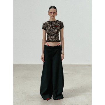 Badblood豹紋兩面穿短袖T恤女2025夏新款蕾絲邊甜酷辣妹性感上衣