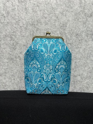 MBC 人手製 織錦腰果花 10cm 方形框 口金包 彩藍色