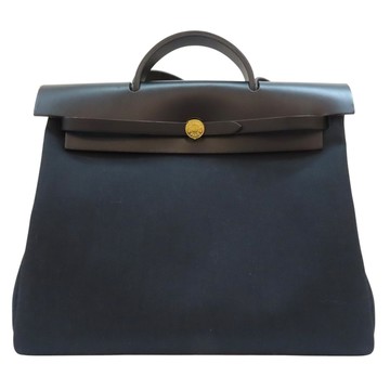 【二手名牌BRAND OFF】HERMES 愛馬仕 黑色 帆布 Her Bag 39 两用包 D刻
