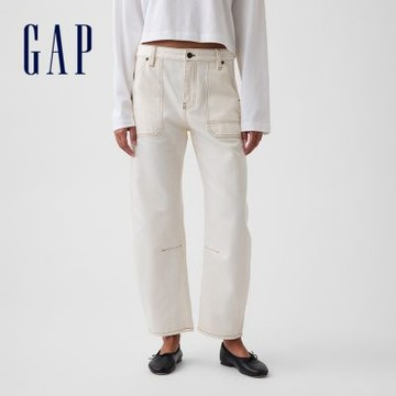 【GAP】中腰筒形工裝風九分褲-象牙白(911296)