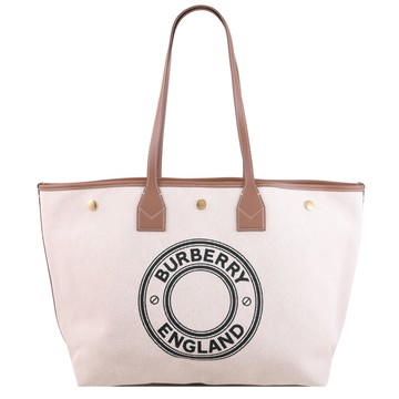 BURBERRY 8121456 圓弧徽標LOGO印花帆布托特包.米/淺棕