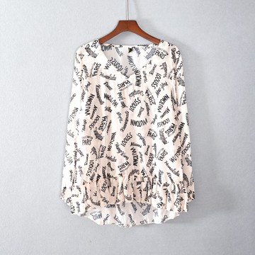 輕薄長袖寬松V領字母印花青春T恤衫時尚潮流