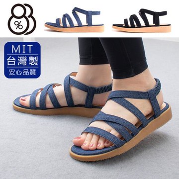 【88%】MIT台灣製 3cm涼鞋 休閒百搭細帶交叉 牛仔布/絨面楔型厚底鬆緊帶涼拖鞋