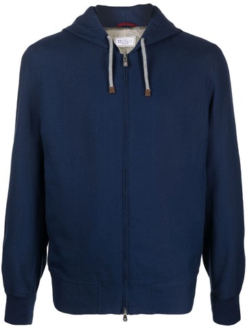 Brunello Cucinelli - zip-up hooded jacket - men - Cotton/Linen/Flax/Wool/Cupro - 52 - Blue