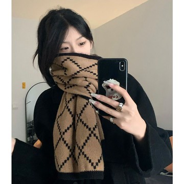 菱形格子圍巾女秋冬季 韓系毛線ins加長保暖加寬學生圍脖加厚 圍巾 圍脖 保暖 時尚 圍巾 圍巾毛線 棉麻圍巾 蕾絲圍巾