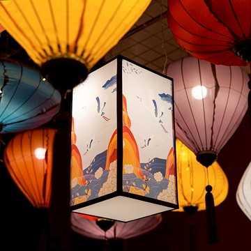 戶外防水方形燈籠中式仿羊皮燈籠發光花燈古風餐廳吊燈夜景裝飾燈