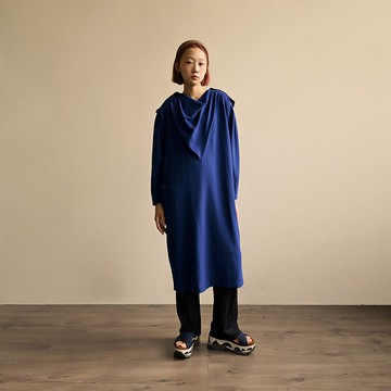 【NaSuBi Vintage】垂墜領口純色面料古著洋裝