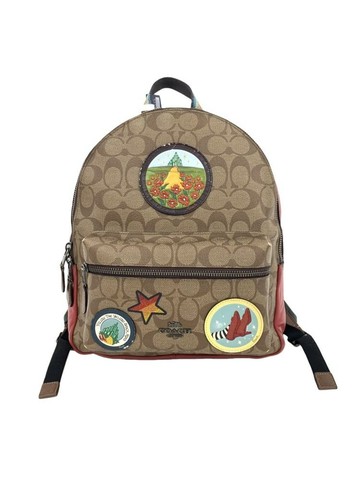 coach 棕色 Charter Backpack 老花帆布拼色皮革後背包 雙肩包