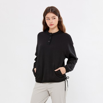 Hang Ten- 智慧溫控鈕釦門襟大學T-女(黑色)