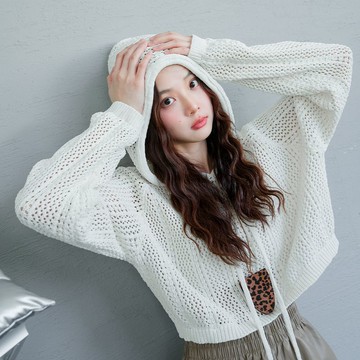 現貨★素色連帽抽繩鉤織短版上衣(共3色)1028 【NR2239】