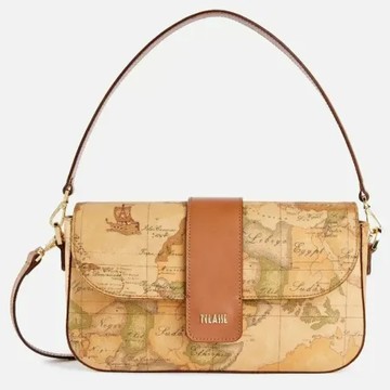 Alviero Martini 義大利地圖包 經典時髦翻蓋手提側背兩用包27cm-地圖黃
