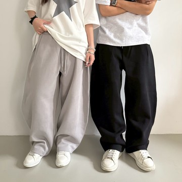 【AMERO】男裝 女裝 彎刀闊腿棉褲 鬆緊褲頭 情侶裝