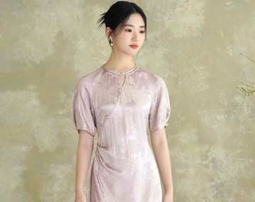【紫霧】新中式復古中國風 提花捏褶連衣裙