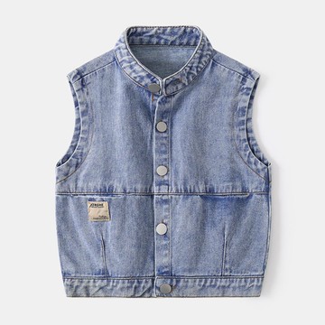 WELLKIDS - 復古簡約牛仔開衫背心-牛仔藍